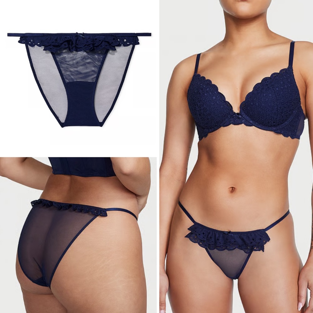 Victoria’s Secret Dream Angels Eyelet Lace Bikini Panty Sheer Blue Medium